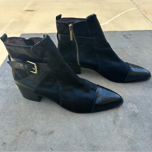 Donald J. Pliner “DOMA” Black Calf Hair Snake Print Ankle Booties Size 11 NEW - Picture 1 of 11